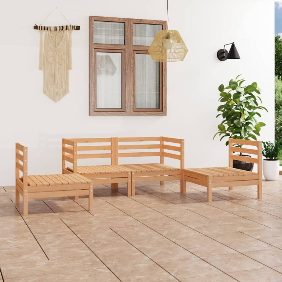 vidaXL 4-delige Loungeset massief grenenhout vidaXL 4-delige Loungeset massief grenenhout afbeelding 1