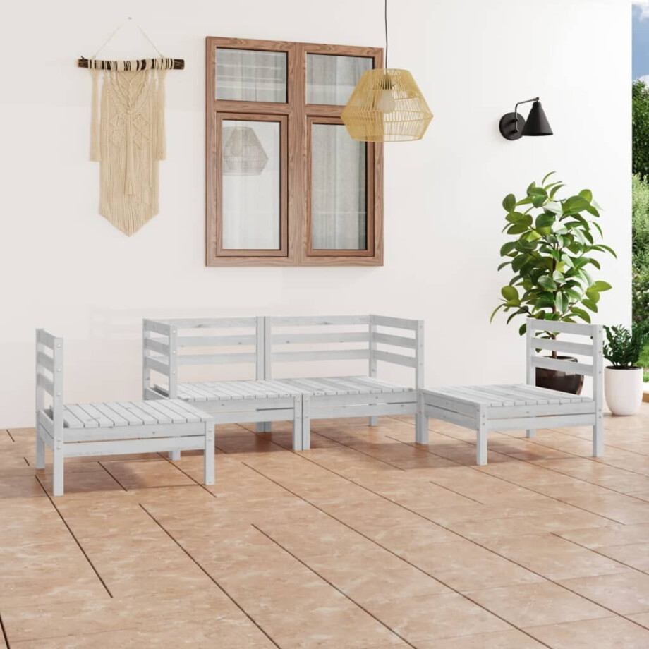 vidaXL 4-delige Loungeset massief grenenhout wit afbeelding 1