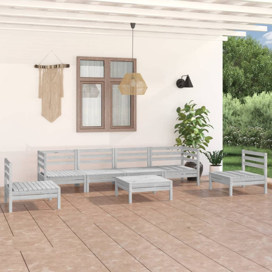 vidaXL 7-delige Loungeset massief grenenhout wit afbeelding 1