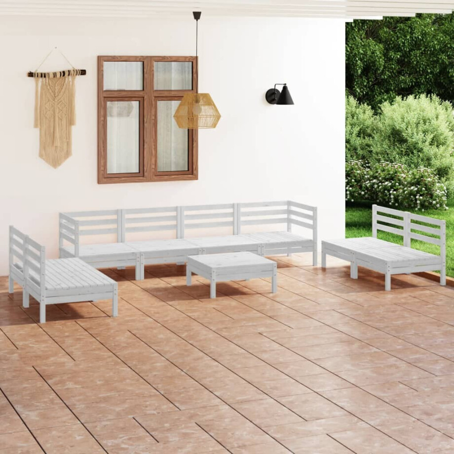 vidaXL 9-delige Loungeset massief grenenhout wit afbeelding 1