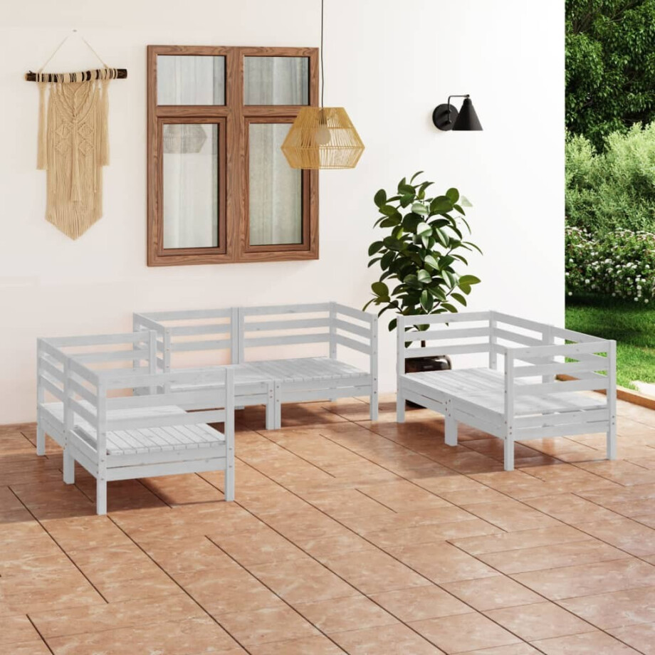 vidaXL 6-delige Loungeset massief grenenhout wit afbeelding 1