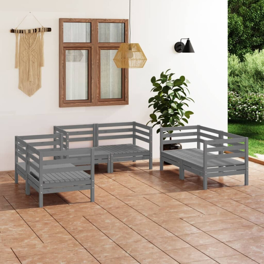 vidaXL 6-delige Loungeset massief grenenhout grijs vidaXL 6-delige Loungeset massief grenenhout grijs afbeelding 1