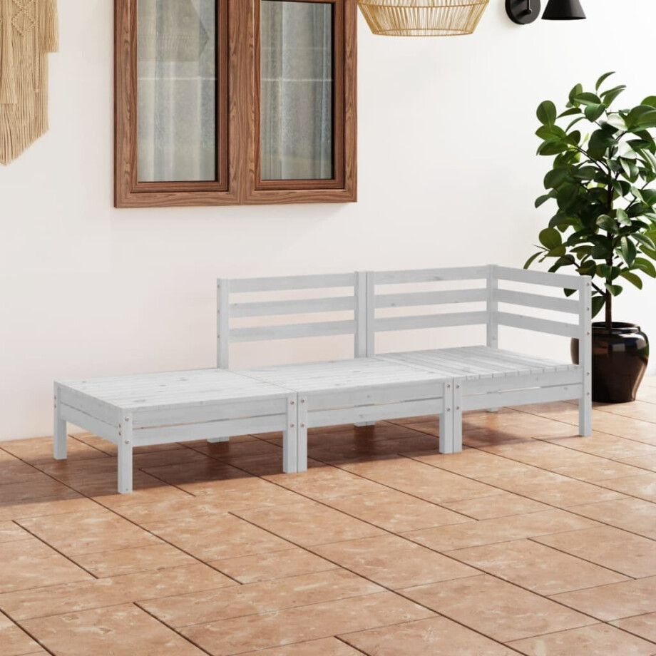vidaXL 3-delige Loungeset massief grenenhout wit afbeelding 1