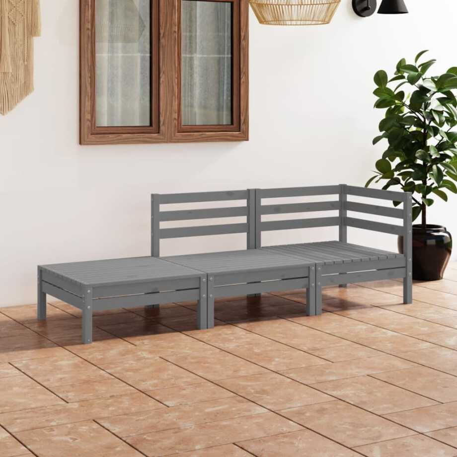 vidaXL 3-delige Loungeset massief grenenhout grijs vidaXL 3-delige Loungeset massief grenenhout grijs afbeelding 1