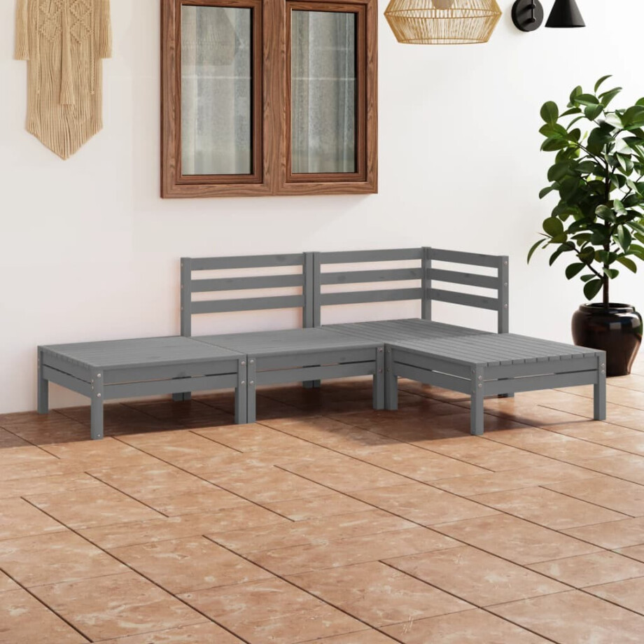 vidaXL 4-delige Loungeset massief grenenhout grijs afbeelding 1