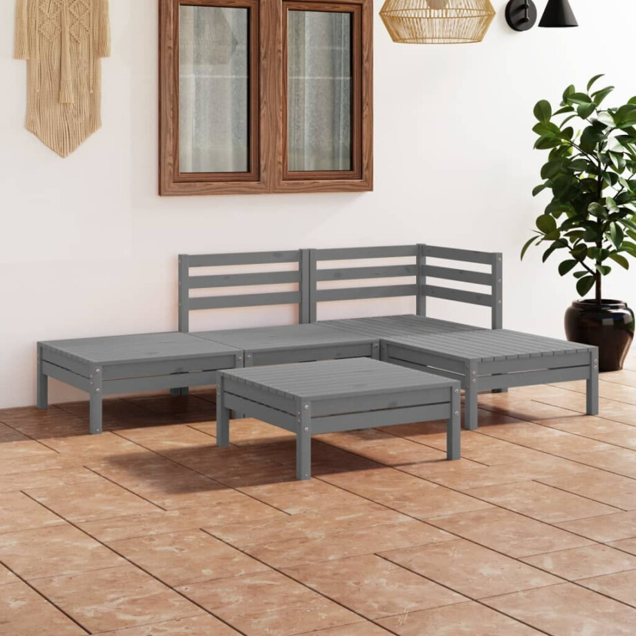 vidaXL 5-delige Loungeset massief grenenhout grijs vidaXL 5-delige Loungeset massief grenenhout grijs afbeelding 1