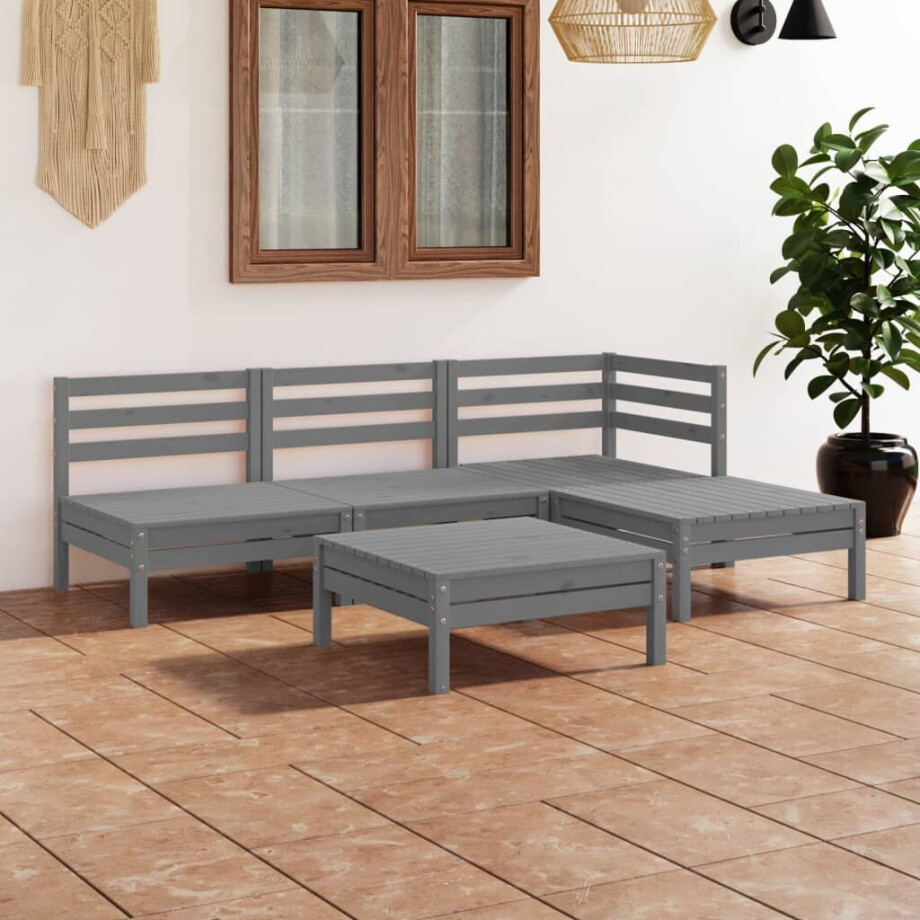 vidaXL 5-delige Loungeset massief grenenhout grijs vidaXL 5-delige Loungeset massief grenenhout grijs afbeelding 1