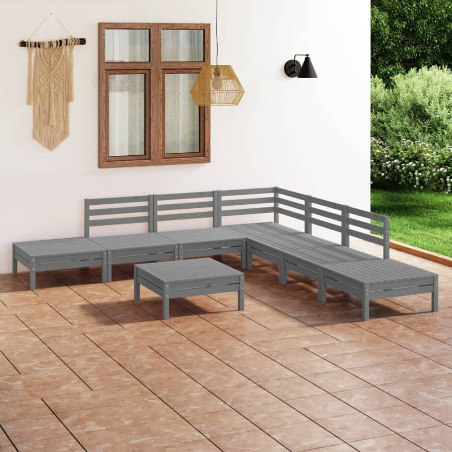 vidaXL 8-delige Loungeset massief grenenhout grijs afbeelding 1