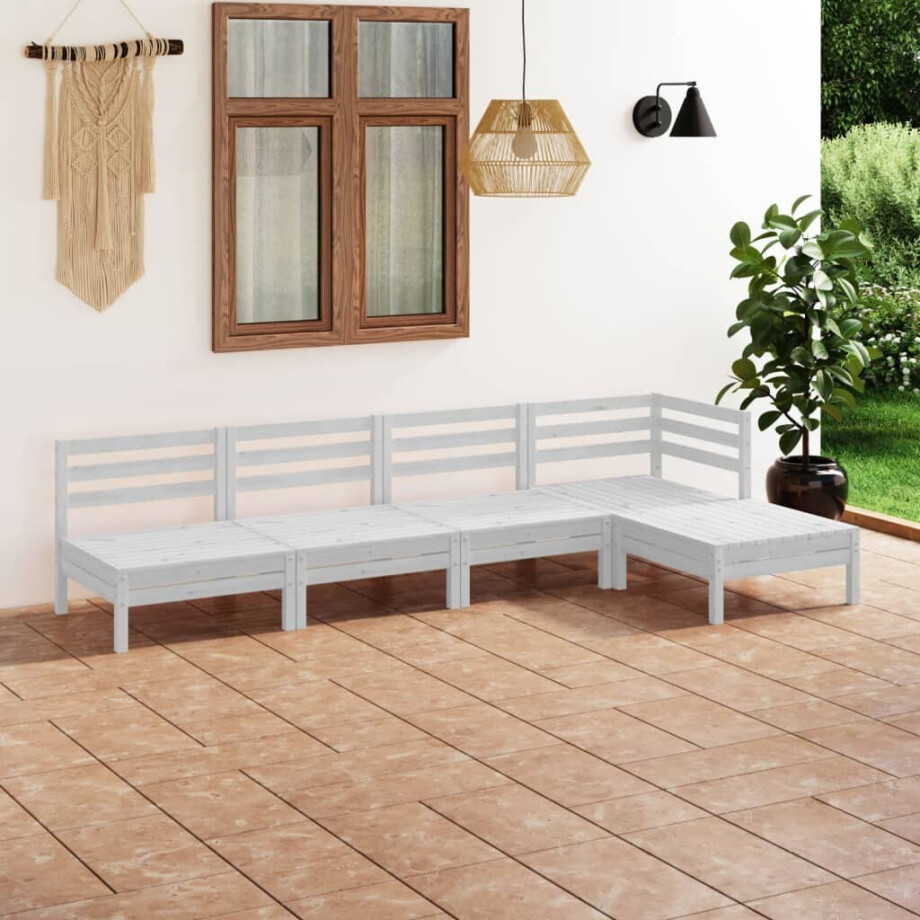 vidaXL 5-delige Loungeset massief grenenhout wit afbeelding 1