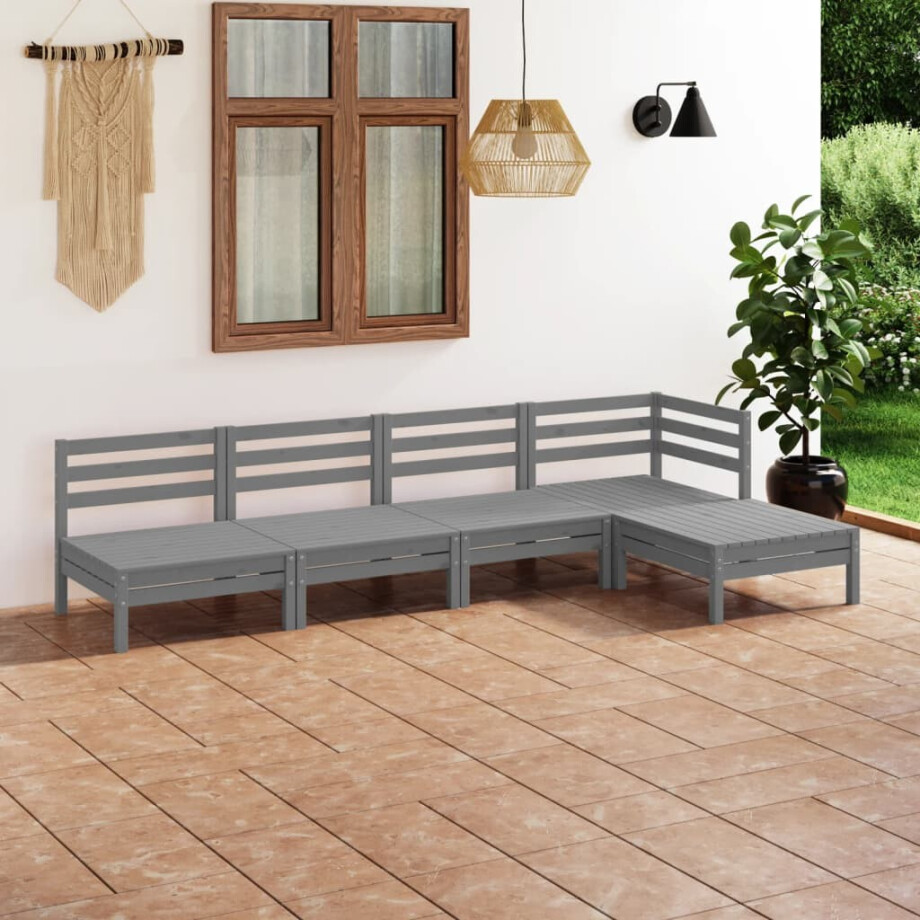 vidaXL 5-delige Loungeset massief grenenhout grijs vidaXL 5-delige Loungeset massief grenenhout grijs afbeelding 1