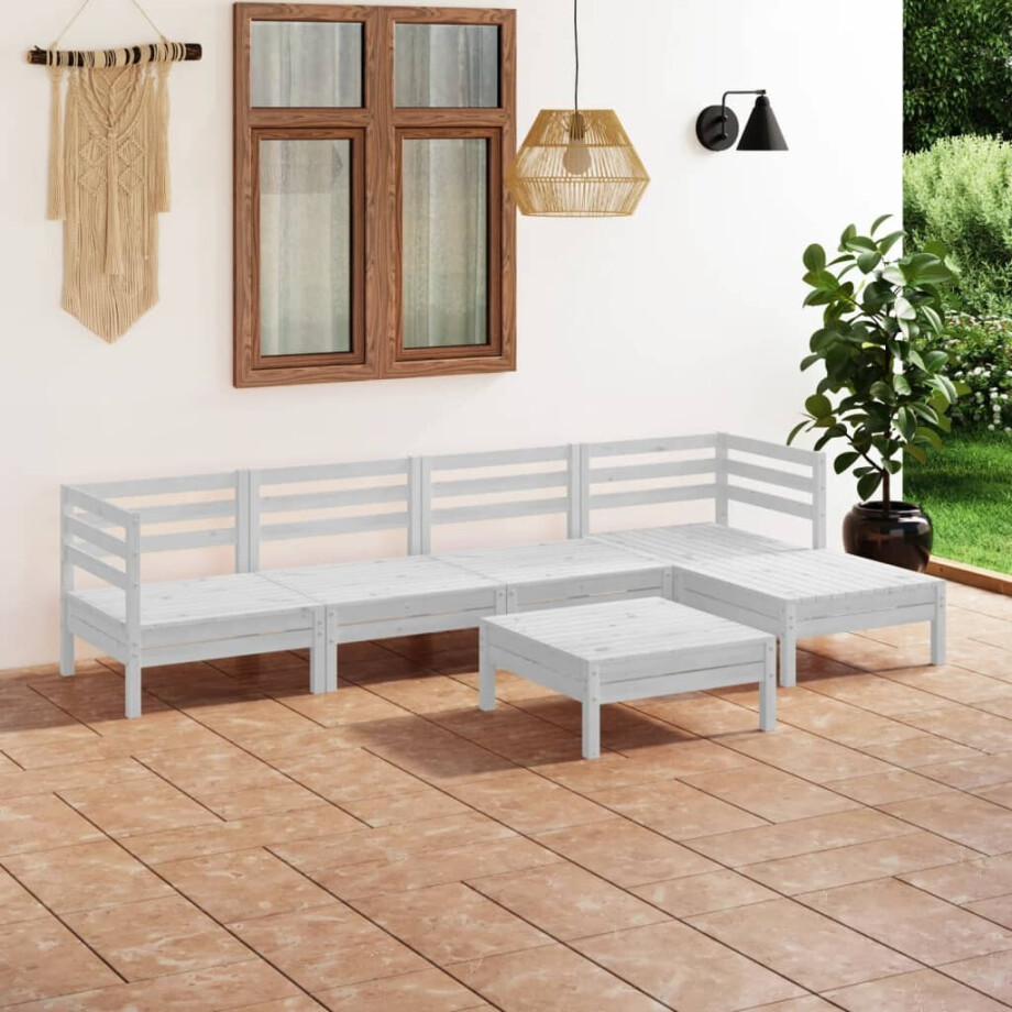 vidaXL 6-delige Loungeset massief grenenhout wit afbeelding 1
