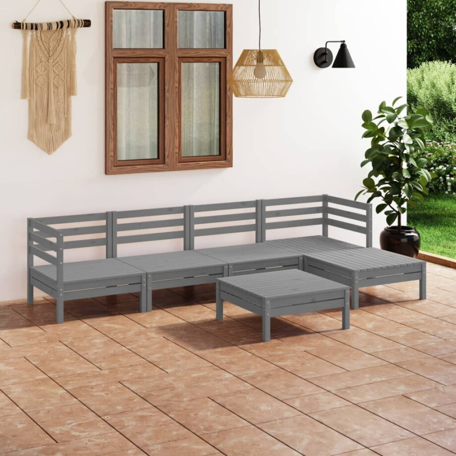 vidaXL 6-delige Loungeset massief grenenhout grijs afbeelding 1