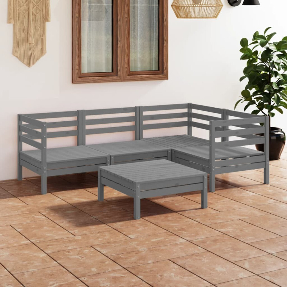 vidaXL 5-delige Loungeset massief grenenhout grijs vidaXL 5-delige Loungeset massief grenenhout grijs afbeelding 1