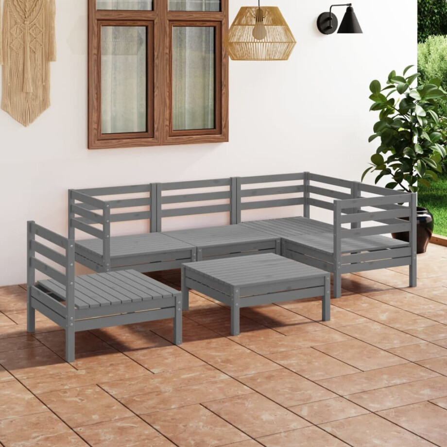 vidaXL 6-delige Loungeset massief grenenhout grijs vidaXL 6-delige Loungeset massief grenenhout grijs afbeelding 1