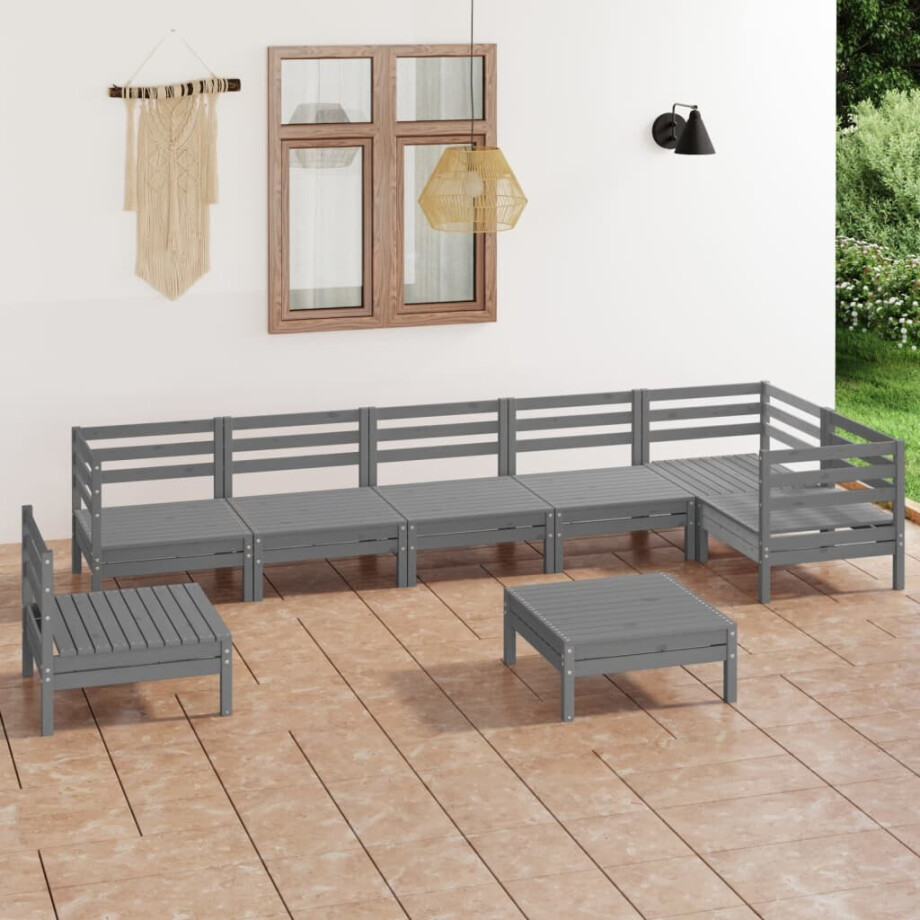 vidaXL 8-delige Loungeset massief grenenhout grijs vidaXL 8-delige Loungeset massief grenenhout grijs afbeelding 1