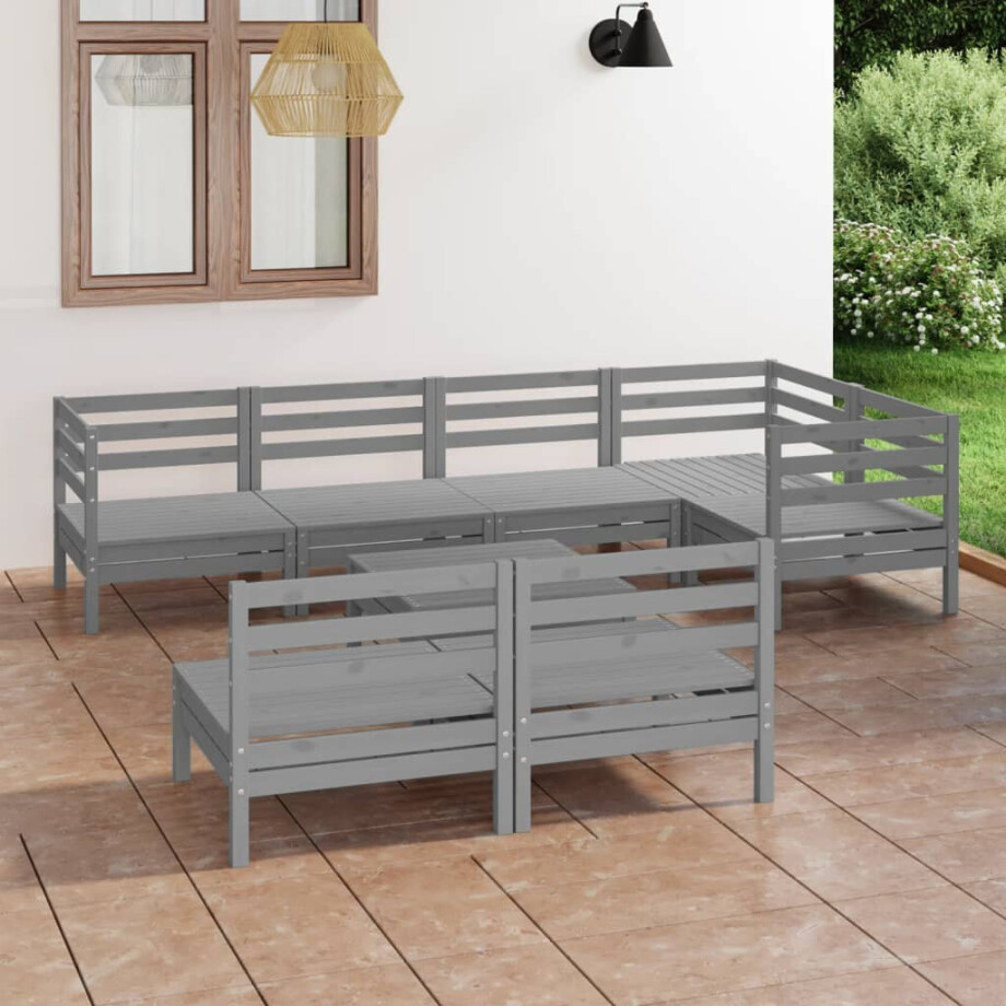 vidaXL 8-delige Loungeset massief grenenhout grijs vidaXL 8-delige Loungeset massief grenenhout grijs afbeelding 1