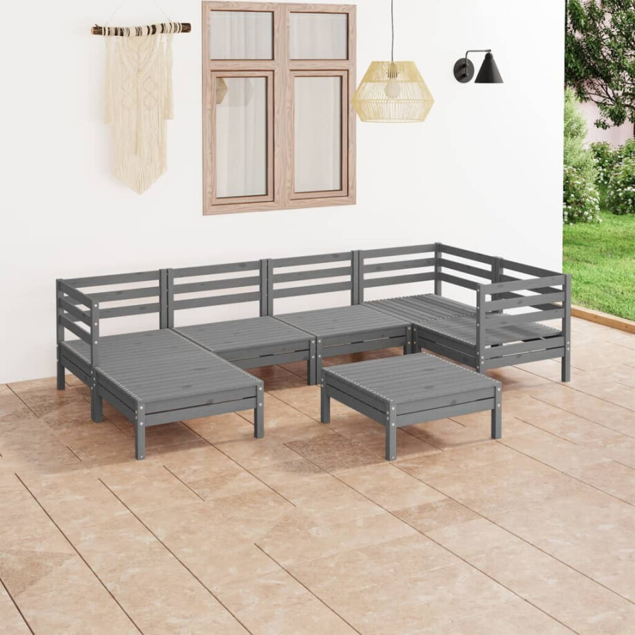 vidaXL 7-delige Loungeset massief grenenhout grijs vidaXL 7-delige Loungeset massief grenenhout grijs afbeelding 1