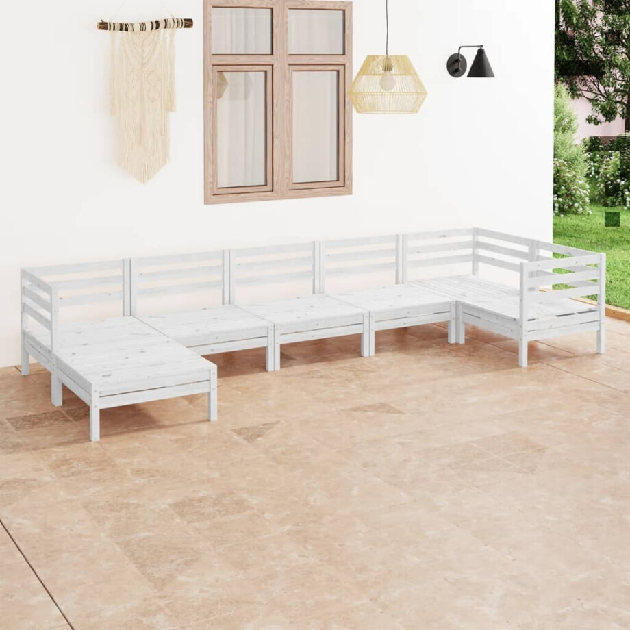 vidaXL 7-delige Loungeset massief grenenhout wit afbeelding 1