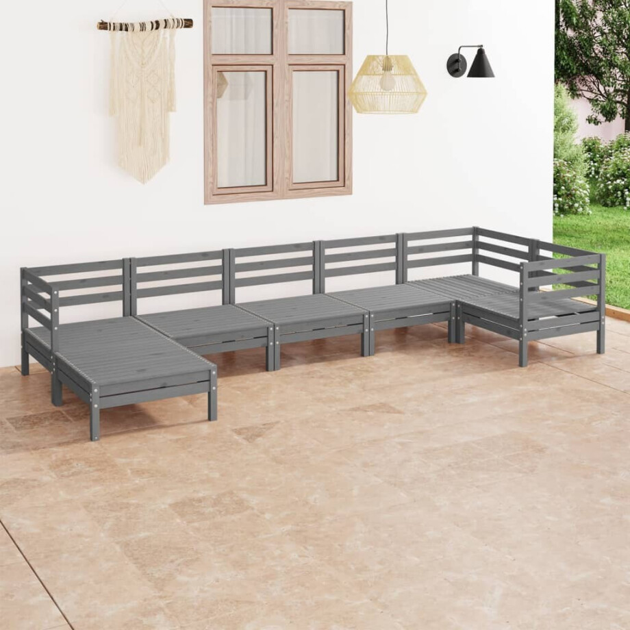 vidaXL 7-delige Loungeset massief grenenhout grijs vidaXL 7-delige Loungeset massief grenenhout grijs afbeelding 1