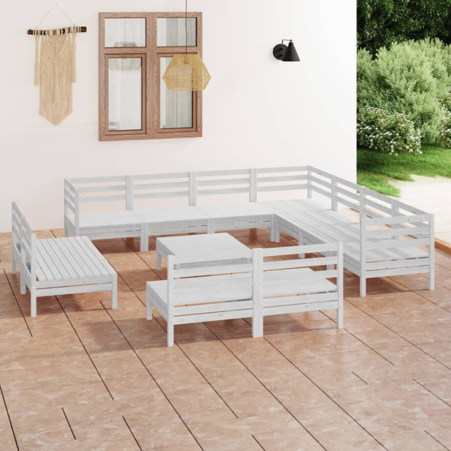 vidaXL 12-delige Loungeset massief grenenhout wit afbeelding 1