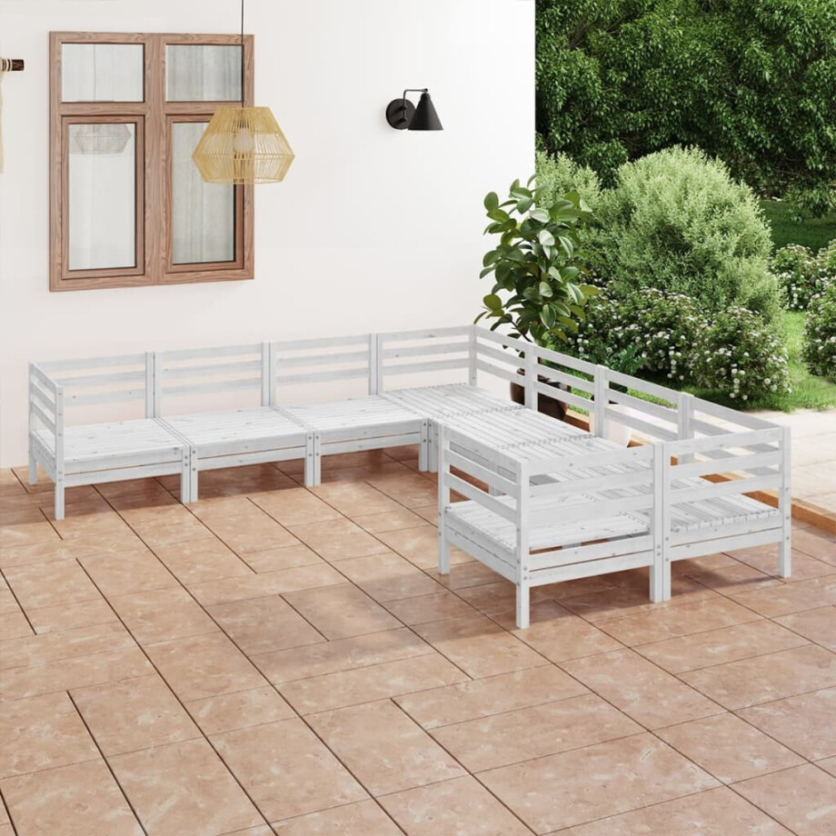 vidaXL 8-delige Loungeset massief grenenhout wit vidaXL 8-delige Loungeset massief grenenhout wit afbeelding 1