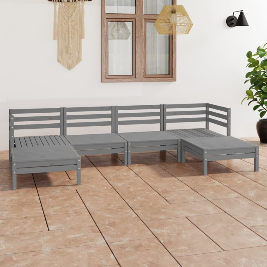 vidaXL 6-delige Loungeset massief grenenhout grijs afbeelding 1
