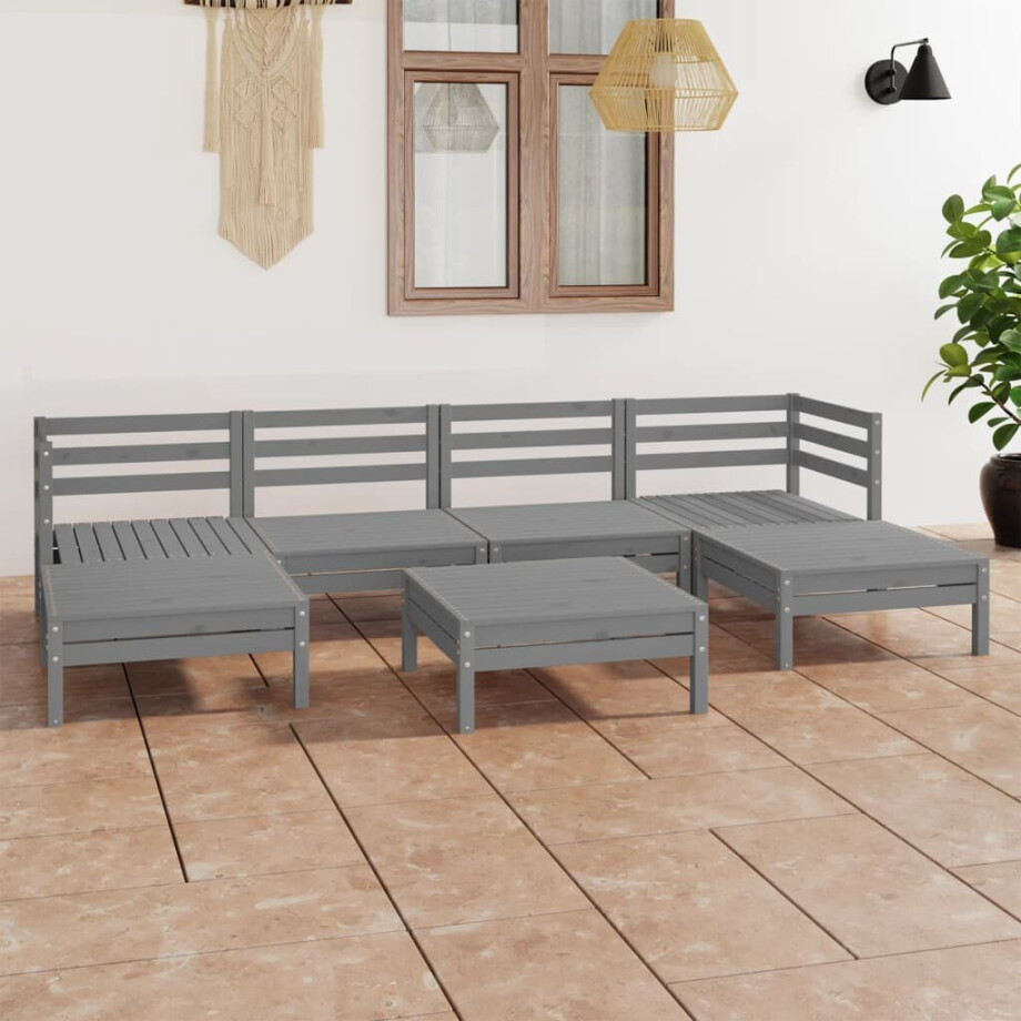 vidaXL 7-delige Loungeset massief grenenhout grijs vidaXL 7-delige Loungeset massief grenenhout grijs afbeelding 1