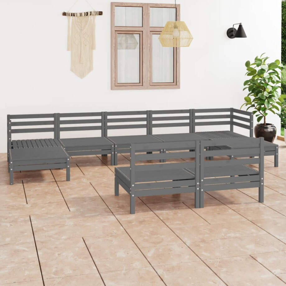 vidaXL 9-delige Loungeset massief grenenhout grijs vidaXL 9-delige Loungeset massief grenenhout grijs afbeelding 1