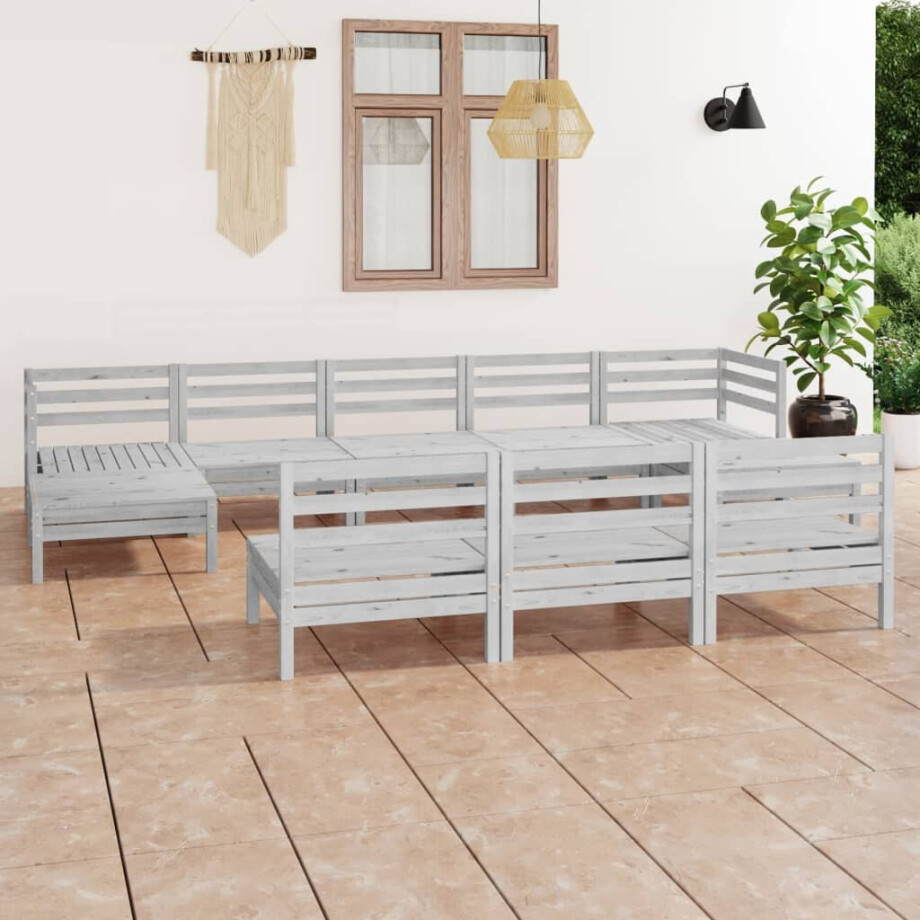 vidaXL 10-delige Loungeset massief grenenhout wit afbeelding 1