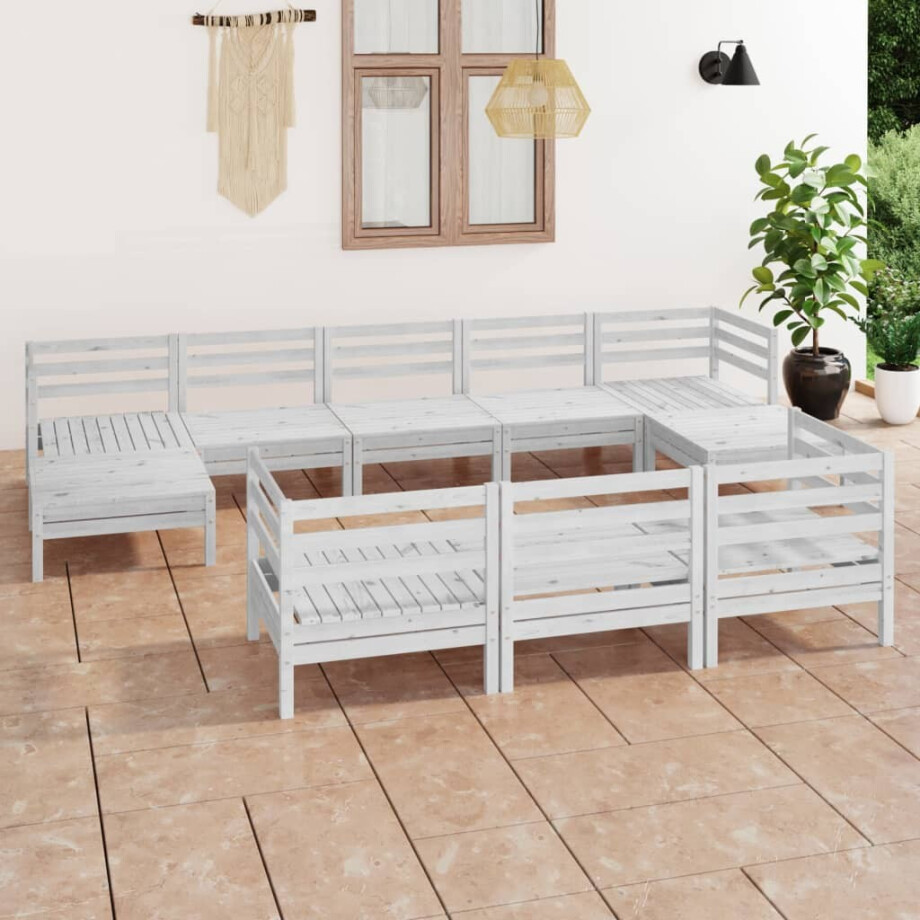 vidaXL 3083385 10-delige Tuin Lounge Set Wit Stevig Hout Grenen afbeelding 1