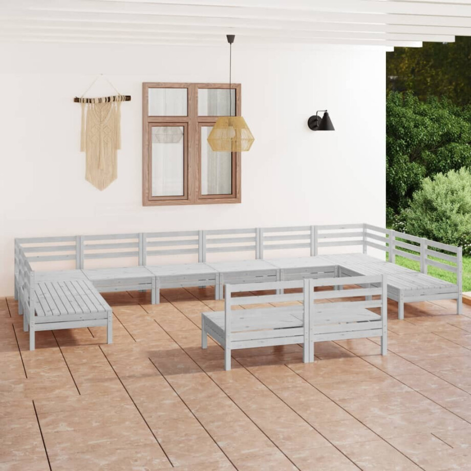 vidaXL 12-delige Loungeset massief grenenhout wit afbeelding 1