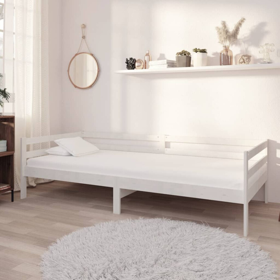 vidaXL Slaapbank met matras massief grenenhout wit 90x200 cm vidaXL Slaapbank met matras massief grenenhout wit 90x200 cm afbeelding 1