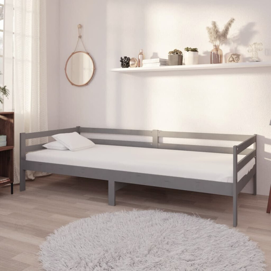 vidaXL Slaapbank met matras massief grenenhout grijs 90x200 cm vidaXL Slaapbank met matras massief grenenhout grijs 90x200 cm afbeelding 1