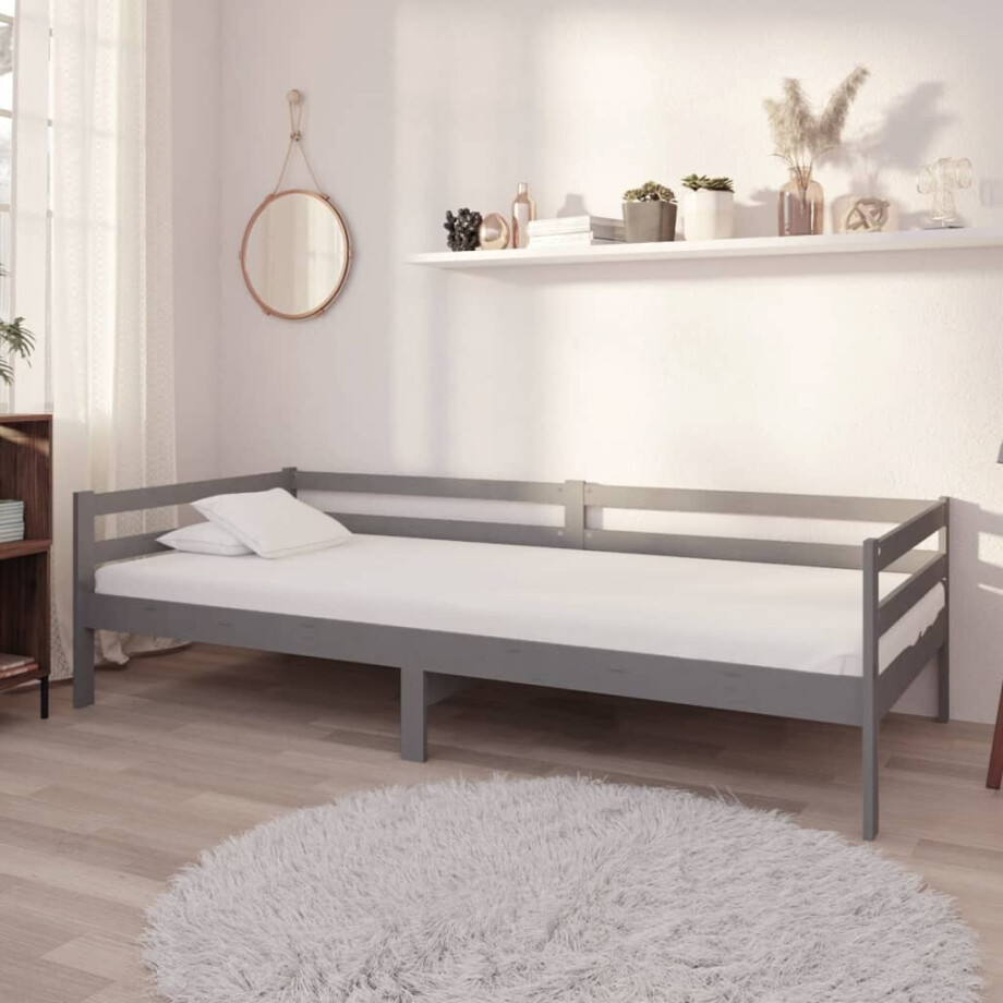 vidaXL Slaapbank met matras massief grenenhout grijs 90x200 cm vidaXL Slaapbank met matras massief grenenhout grijs 90x200 cm afbeelding 1