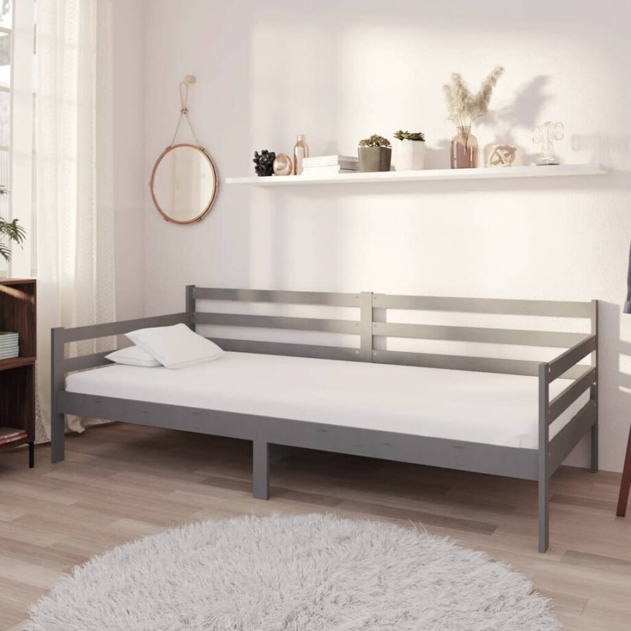 vidaXL Slaapbank met matras massief grenenhout grijs 90x200 cm afbeelding 1