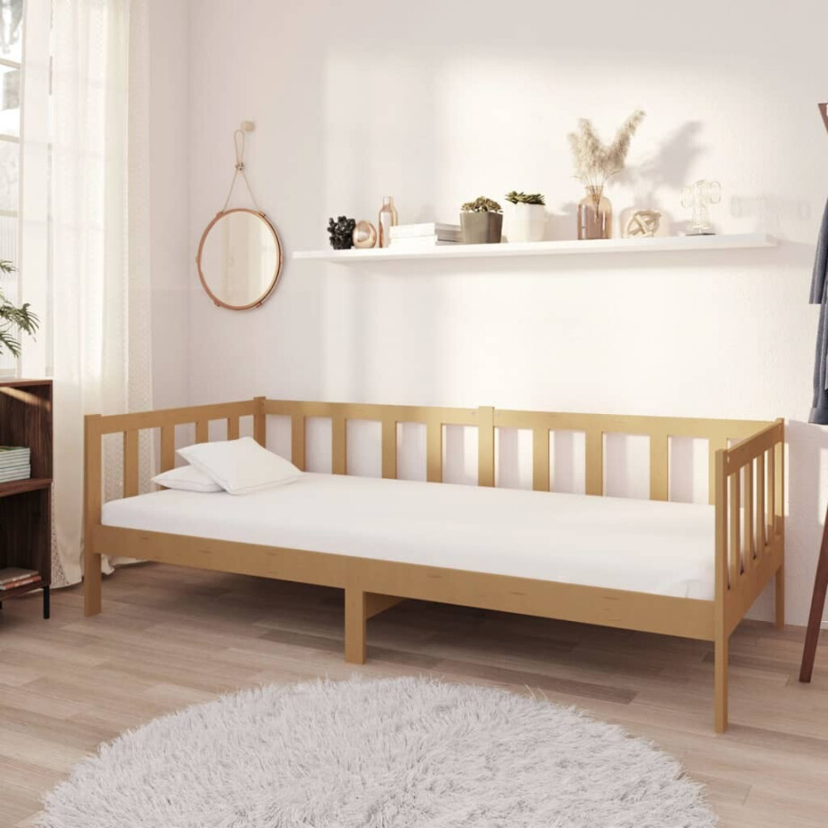 vidaXL Slaapbank met matras massief grenenhout honingbruin 90x200 cm vidaXL Slaapbank met matras massief grenenhout honingbruin 90x200 cm afbeelding 1