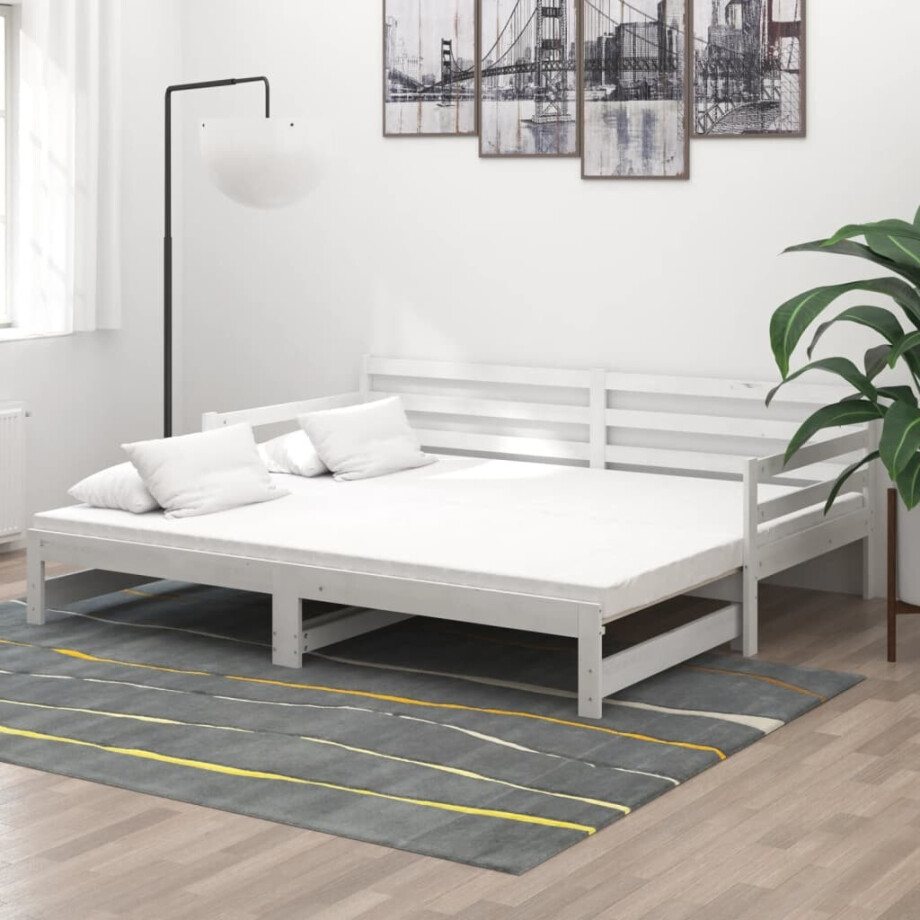 vidaXL Slaapbank uitschuifbaar massief grenenhout wit 2x(90x200) cm vidaXL Slaapbank uitschuifbaar massief grenenhout wit 2x(90x200) cm afbeelding 1