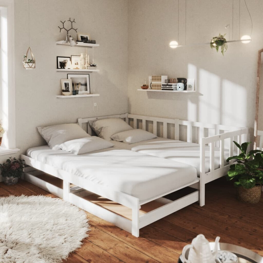 vidaXL Slaapbank uitschuifbaar massief grenenhout wit 2x(90x200) cm afbeelding 1