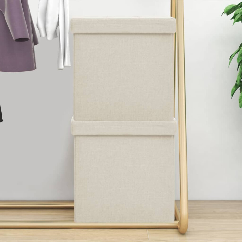 vidaXL Opbergkrukken inklapbaar 2 st kunstlinnen crèmewit afbeelding 1