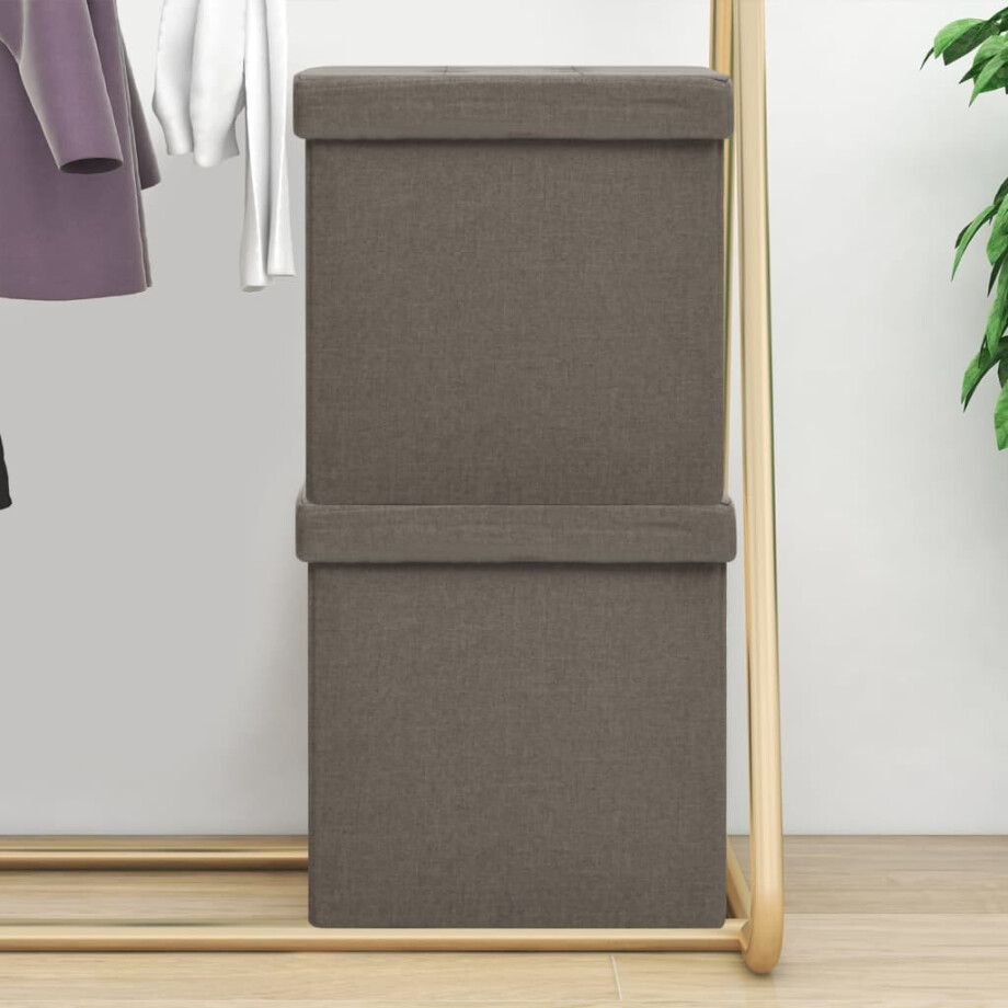 vidaXL Opbergkrukken inklapbaar 2 st kunstlinnen taupe vidaXL Opbergkrukken inklapbaar 2 st kunstlinnen taupe afbeelding 1