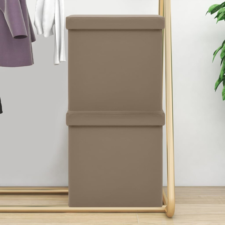 vidaXL Opbergkrukken inklapbaar 2 st PVC cappuccinokleurig afbeelding 1