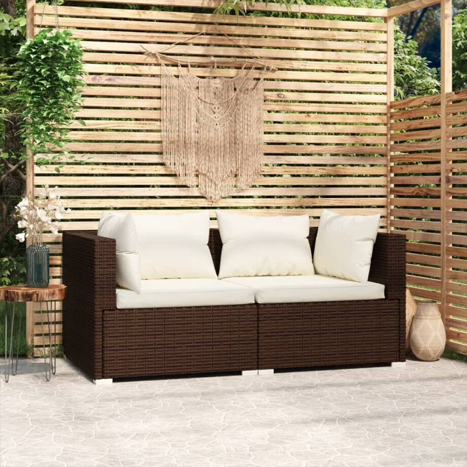 vidaXL Tweezitsbank met kussens poly rattan bruin afbeelding 1