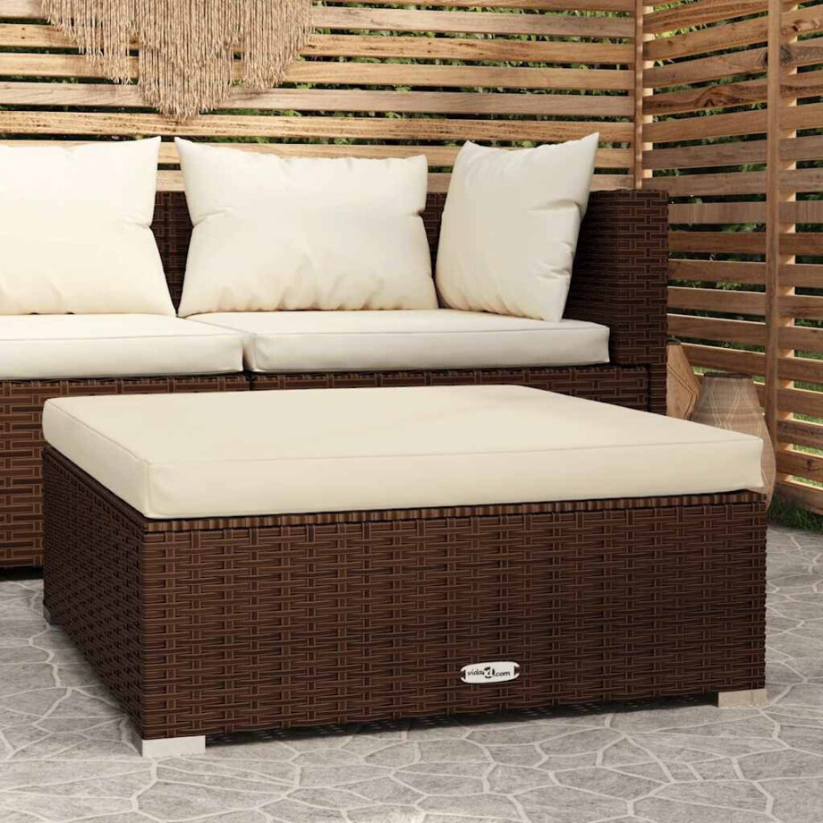vidaXL Voetensteun met kussen 70x70x30 cm poly rattan bruin vidaXL Voetensteun met kussen 70x70x30 cm poly rattan bruin afbeelding 1