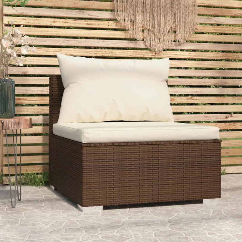 vidaXL Tuinmiddenbank met kussens poly rattan bruin vidaXL Tuinmiddenbank met kussens poly rattan bruin afbeelding 1