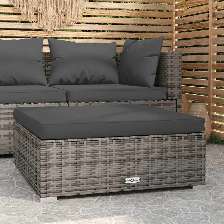 vidaXL Tuinvoetenbank met kussen 70x70x30 cm poly rattan grijs afbeelding 1