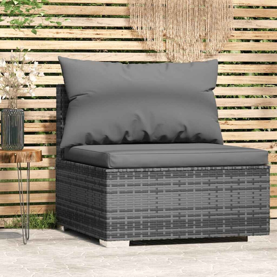 vidaXL Tuinmiddenbank met kussens poly rattan grijs afbeelding 1