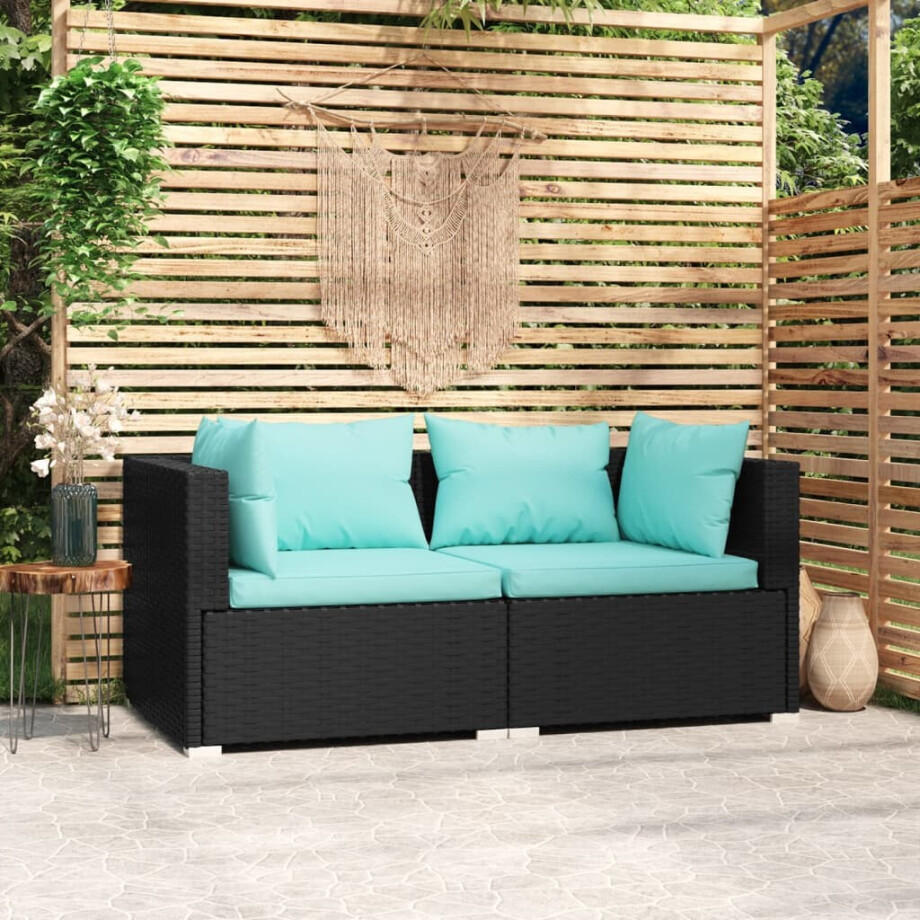 vidaXL Tweezitsbank met kussens poly rattan zwart vidaXL Tweezitsbank met kussens poly rattan zwart afbeelding 1