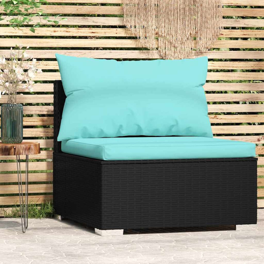 vidaXL Tuinmiddenbank met kussens poly rattan zwart vidaXL Tuinmiddenbank met kussens poly rattan zwart afbeelding 1