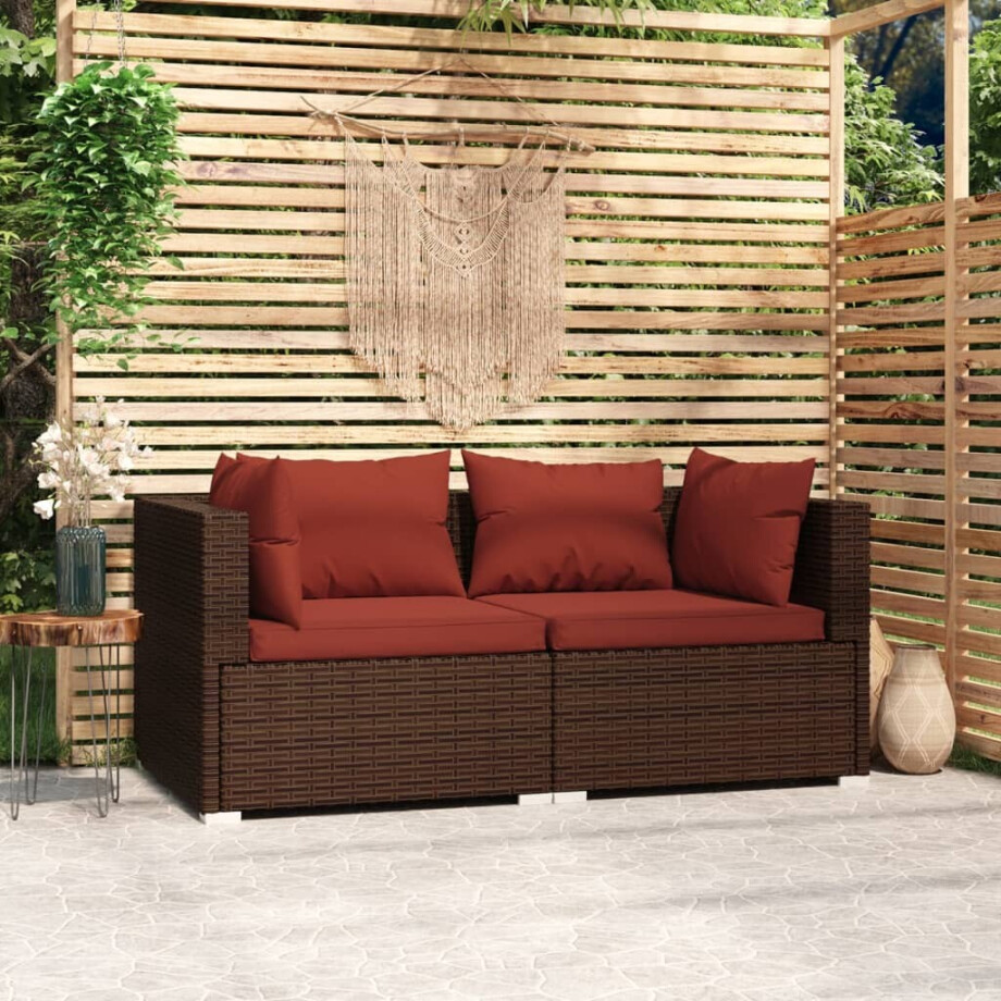 vidaXL Bank 2-zits met kussens poly rattan bruin vidaXL Bank 2-zits met kussens poly rattan bruin afbeelding 1