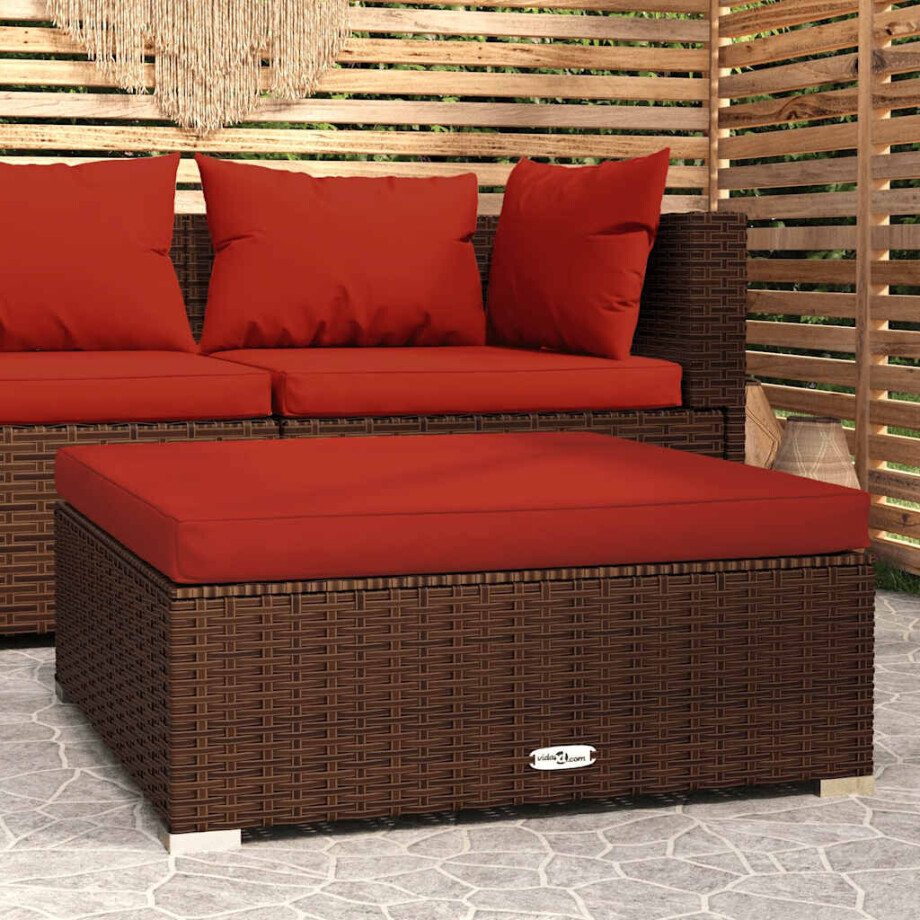 vidaXL Tuinvoetenbank met kussen 70x70x30 cm poly rattan bruin vidaXL Tuinvoetenbank met kussen 70x70x30 cm poly rattan bruin afbeelding 1